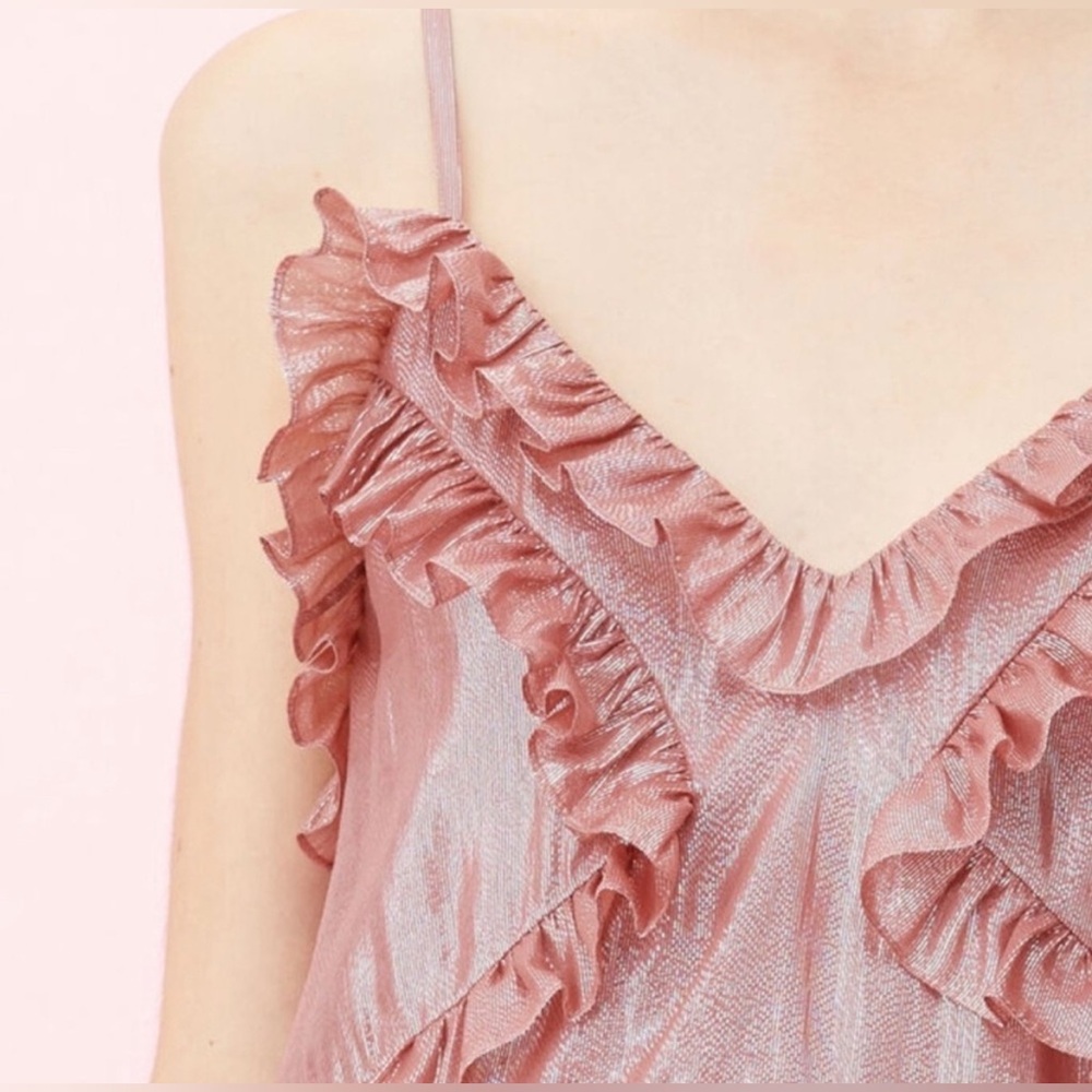 Rebecca Taylor Metallic Pink Ruffled Camisole - Picture 6 of 11